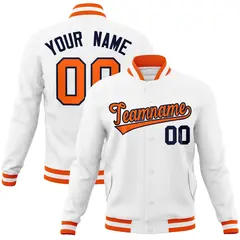 White Orange-Navy Classic Varsity Full-Snap Letterman Jacket 1