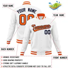 White Orange-Navy Classic Varsity Full-Snap Letterman Jacket 4