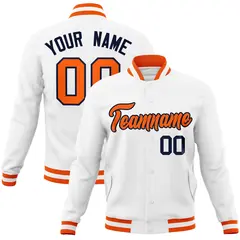 White Orange-Navy Classic Varsity Full-Snap Letterman Jacket