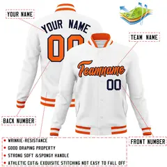 White Orange-Navy Classic Varsity Full-Snap Letterman Jacket 4