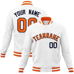 White Orange-Navy Classic Varsity Full-Snap Letterman Jacket 1