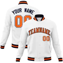 White Orange-Navy Classic Varsity Full-Snap Letterman Jacket 1