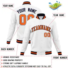 White Orange-Navy Classic Varsity Full-Snap Letterman Jacket 4