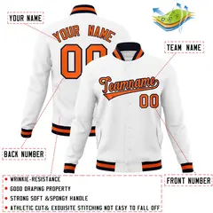 White Orange-Navy Classic Varsity Full-Snap Letterman Jacket 4