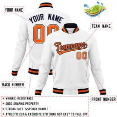 White Orange-Navy Classic Varsity Full-Snap Letterman Jacket 4