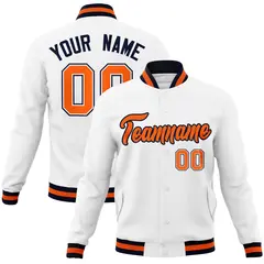 White Orange-Navy Classic Varsity Full-Snap Letterman Jacket 1