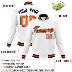 White Orange-Navy Classic Varsity Full-Snap Letterman Jacket 4
