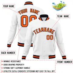 White Orange-Navy Classic Varsity Full-Snap Letterman Jacket 4