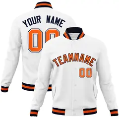 White Orange-Navy Classic Varsity Full-Snap Letterman Jacket 1