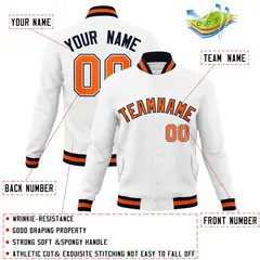 White Orange-Navy Classic Varsity Full-Snap Letterman Jacket 4
