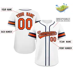 White Orange-Navy Full-Button Classic Baseball Jersey 2