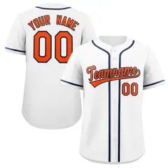 White Orange-Navy Full-Button Classic Baseball Jersey