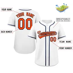 White Orange-Navy Full-Button Classic Baseball Jersey 2
