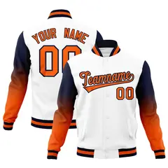 White Orange Navy Gradient Raglan Full-Snap Letterman Jacket