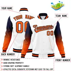 White Orange Navy Gradient Raglan Full-Snap Letterman Jacket 2