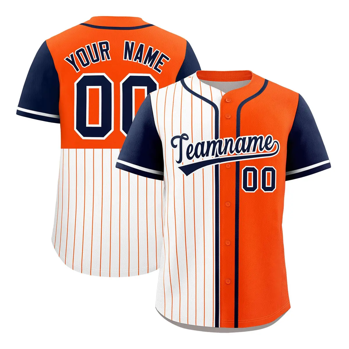 White Orange Navy Pinstripe Raglan Baseball Jersey