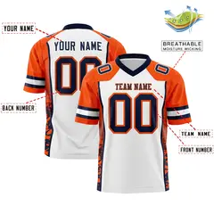 White Orange-Navy Raglan Sleeves Side Pattern Football Jersey 2