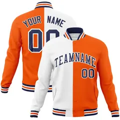 White Orange-Navy Two Tone Split Varsity Letterman Jacket 1