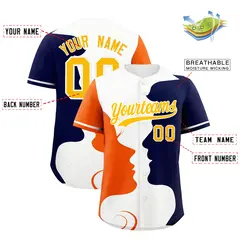White Orange Navy Valentine's Day Couple Silhouettes Baseball Jersey 3