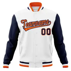 White Orange-Navy Varsity Full-Snap Raglan Letterman Jacket 5