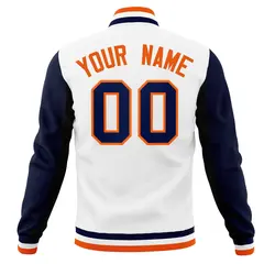 White Orange-Navy Varsity Full-Snap Raglan Letterman Jacket 6
