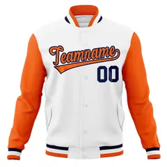 White Orange-Navy Varsity Full-Snap Raglan Letterman Jacket 5