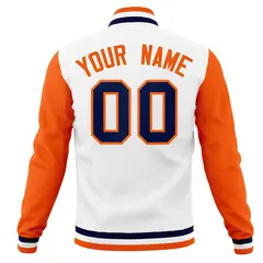 White Orange-Navy Varsity Full-Snap Raglan Letterman Jacket 6