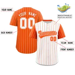 White Orange Pinstripe Raglan Sleeves Baseball Jersey 2