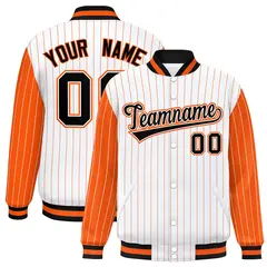 White Orange Pinstripe Raglan Varsity Letterman Jacket 1