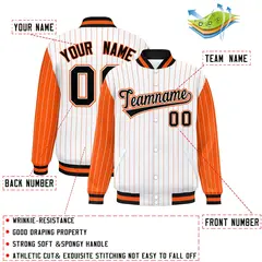 White Orange Pinstripe Raglan Varsity Letterman Jacket 2