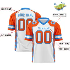 White Orange-Powder Blue Raglan Sleeves Side Pattern Football Jersey 2