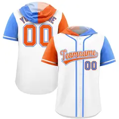 White Orange Powder Blue Split Raglan Baseball Hoodie Jersey