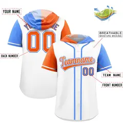White Orange Powder Blue Split Raglan Baseball Hoodie Jersey 2