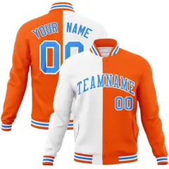 White Orange-Powder Blue Two Tone Split Varsity Full-Snap Letterman Jacket