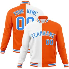 White Orange-Powder Blue Two Tone Split Varsity Full-Snap Letterman Jacket