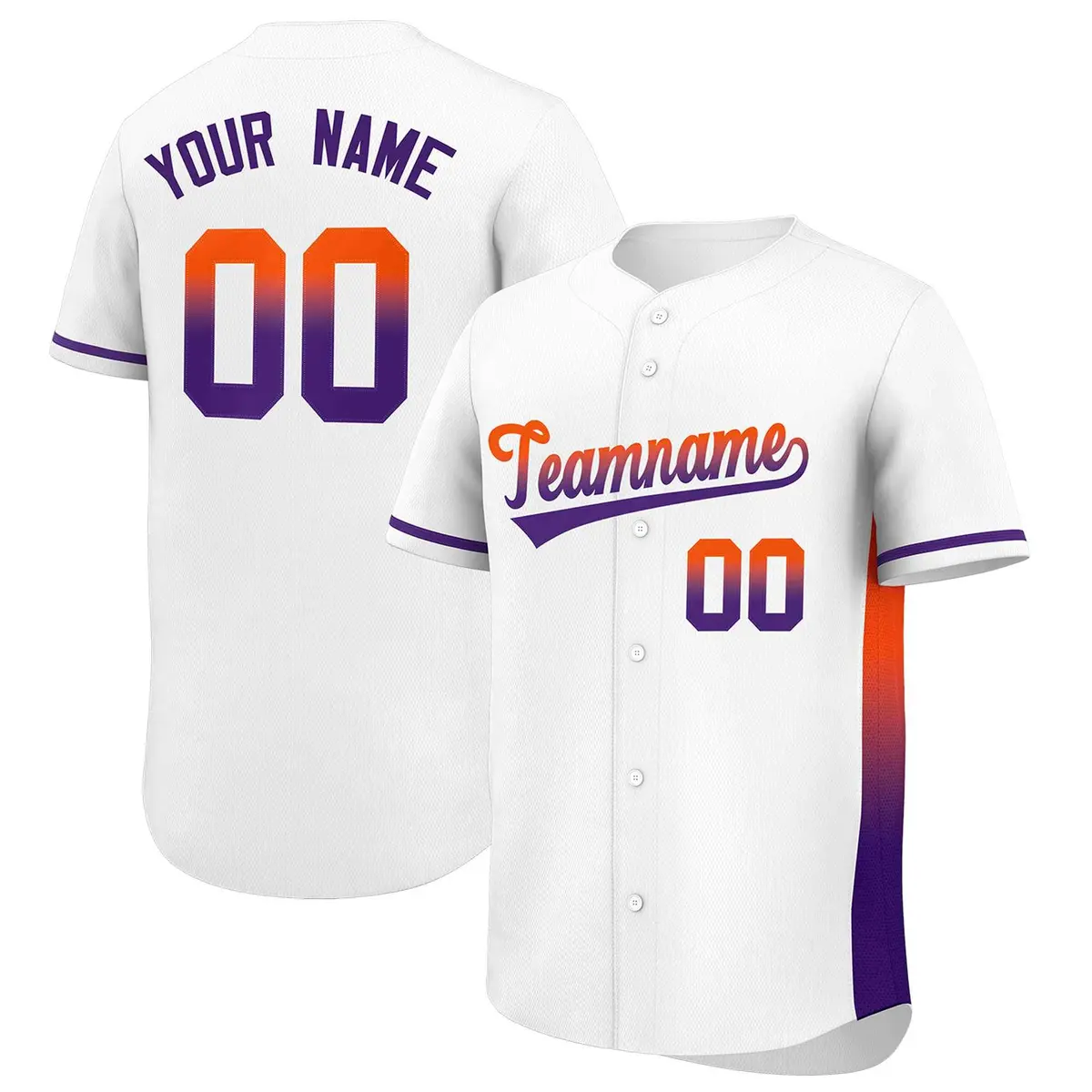 White Orange-Purple Gradient Side Baseball Jersey