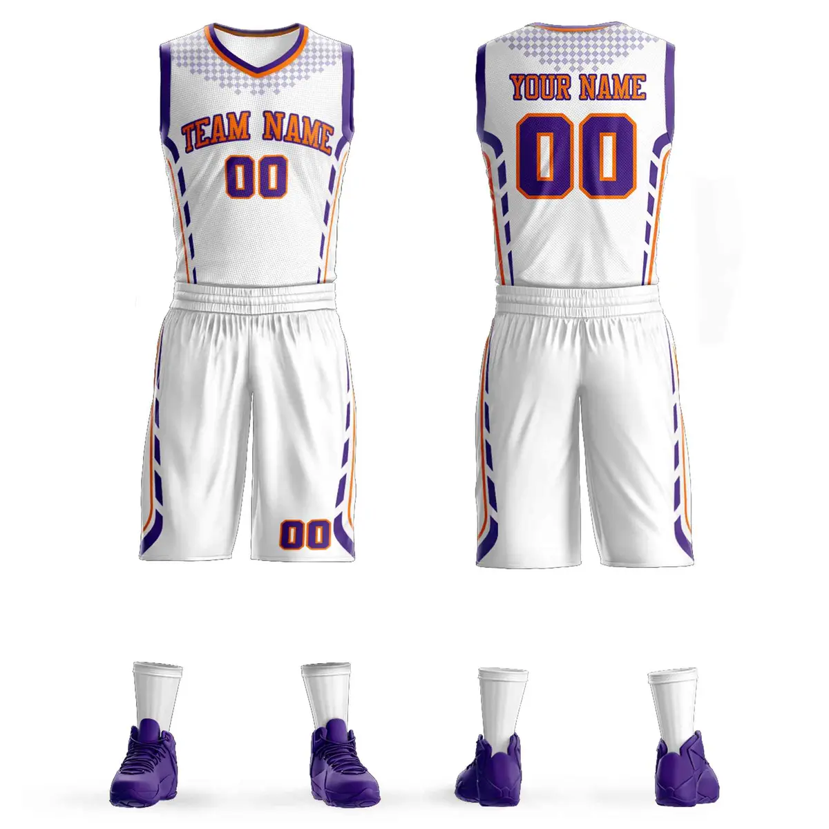 White Orange-Purple Graffiti Oblique Bar Basketball Jersey