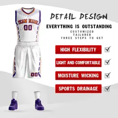 White Orange-Purple Graffiti Oblique Bar Basketball Jersey 2