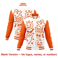 White Orange Purple Halloween Bats Pumpkins Ghost Letterman Jacket 7