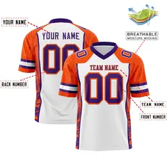 White Orange-Purple Raglan Side Pattern Football Jersey 2