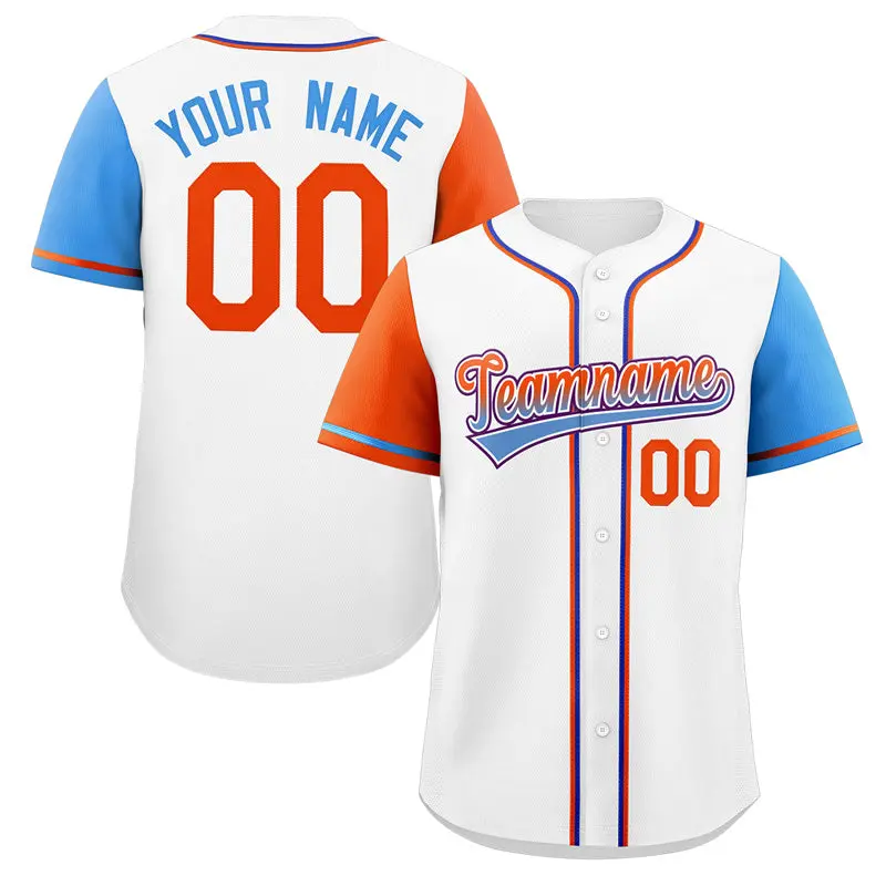 White Orange-Purple Raglan Sleeves Baseball Jersey