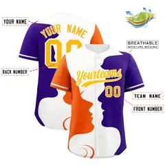 White Orange Purple Valentine's Day Couple Silhouettes Baseball Jersey 3
