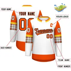 White Orange Raglan Round-Neck Hockey Jersey 2
