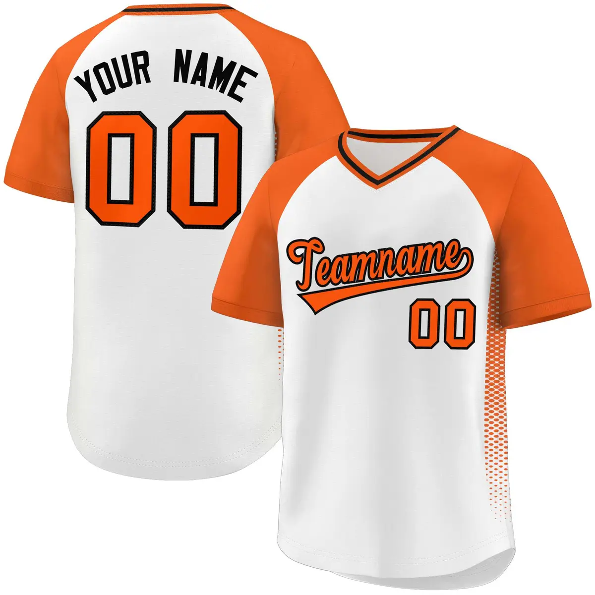 White Orange Raglan Side Spot Pullover Baseball Jersey