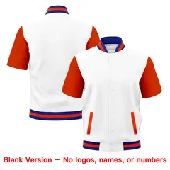 White Orange Royal Blue Full-Snap Short Sleeve Varsity Jacket 7