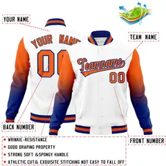 White Orange Royal Blue Gradient Raglan Varsity Letterman Jacket 2