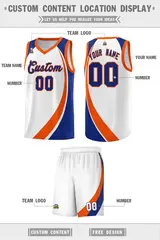 White Orange-Royal Color Block Basketball Jersey 2