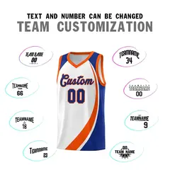 White Orange-Royal Color Block Basketball Jersey 3
