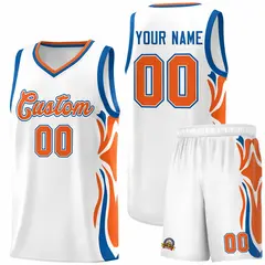 White Orange-Royal Graffiti Side Curve Basketball Jersey Sets