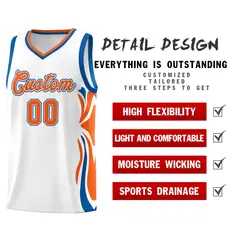 White Orange-Royal Graffiti Side Curve Basketball Jersey Sets 2